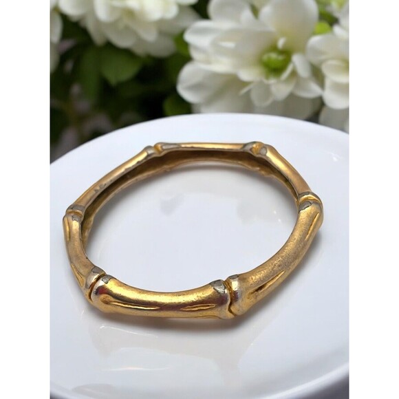 Vintage Signed Givenchy Bracelet Gold Tone Bamboo Design Bangle 8M - Picture 2 of 8
